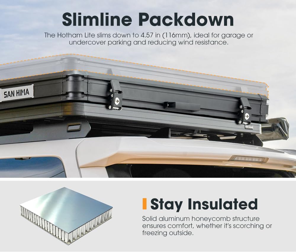 San Hima Hotham Lite Overland Rooftop Tent - Hard Shell SlimeLine Packdown San Hima Hotham Lite Overland Slimline Packdown Rooftop Tent - Hard Shell Tent Slimline Packdown